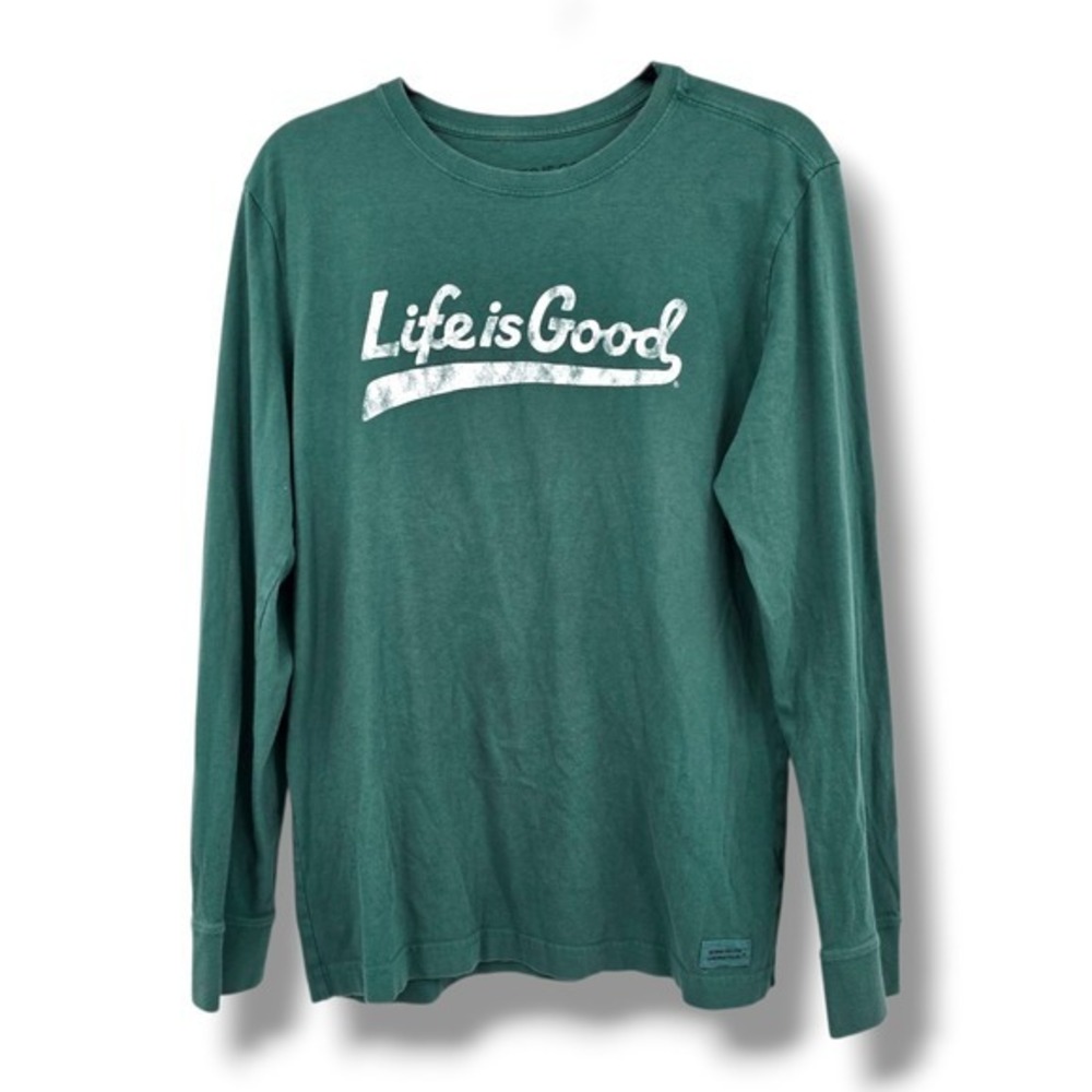 Life is‎ Good Crusher Tee Mens Long Sleeve Green Graphic T Shirt Small S